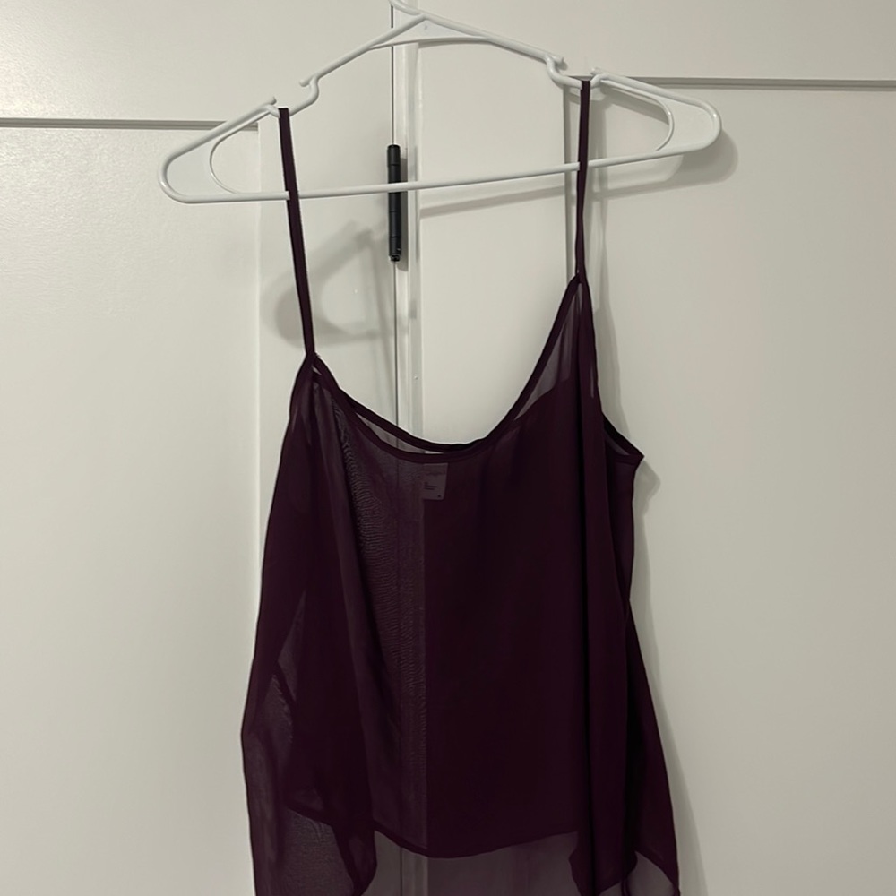 Sheer flowey maroon colored tank top